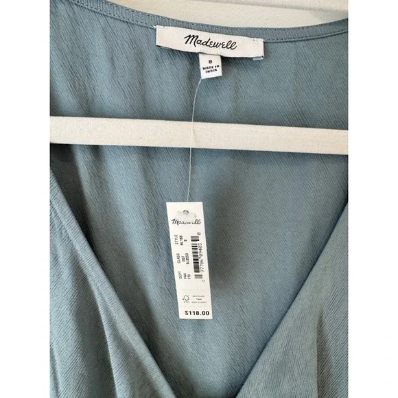 Madewell V-Neck Button-Front Mini Dress in Faded River Blue, Size 8 US, NWT - Picture 7 of 11